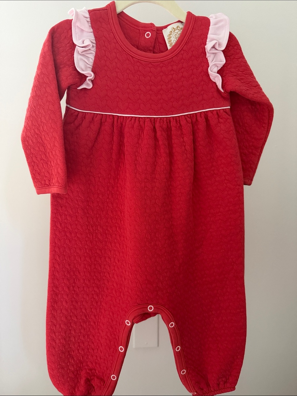 The Beaufort Bonnet Company Red One-Piece Footie with Pink Ruffles